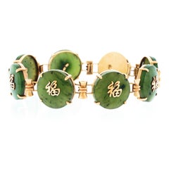 Chinese Export Jade Set Gold Bracelet