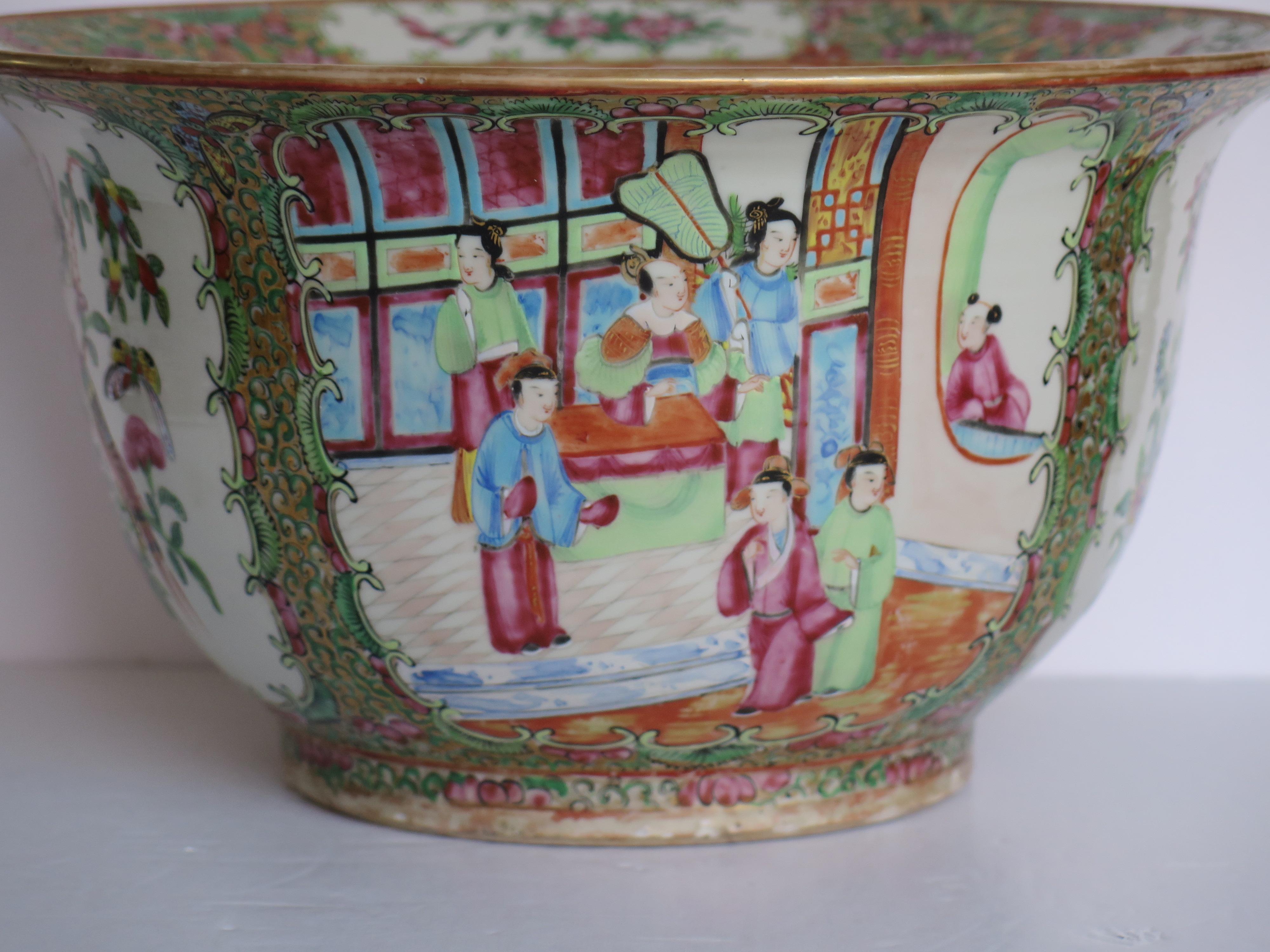 This is a fairly large, Chinese Export cache pot or jardiniere all hand decorated in the Canton Famille Rose Medallion pattern, dating to the early 19th Century of the Qing period, Circa 1820.

Chinese Rose Medallion cache pots are hard to find,