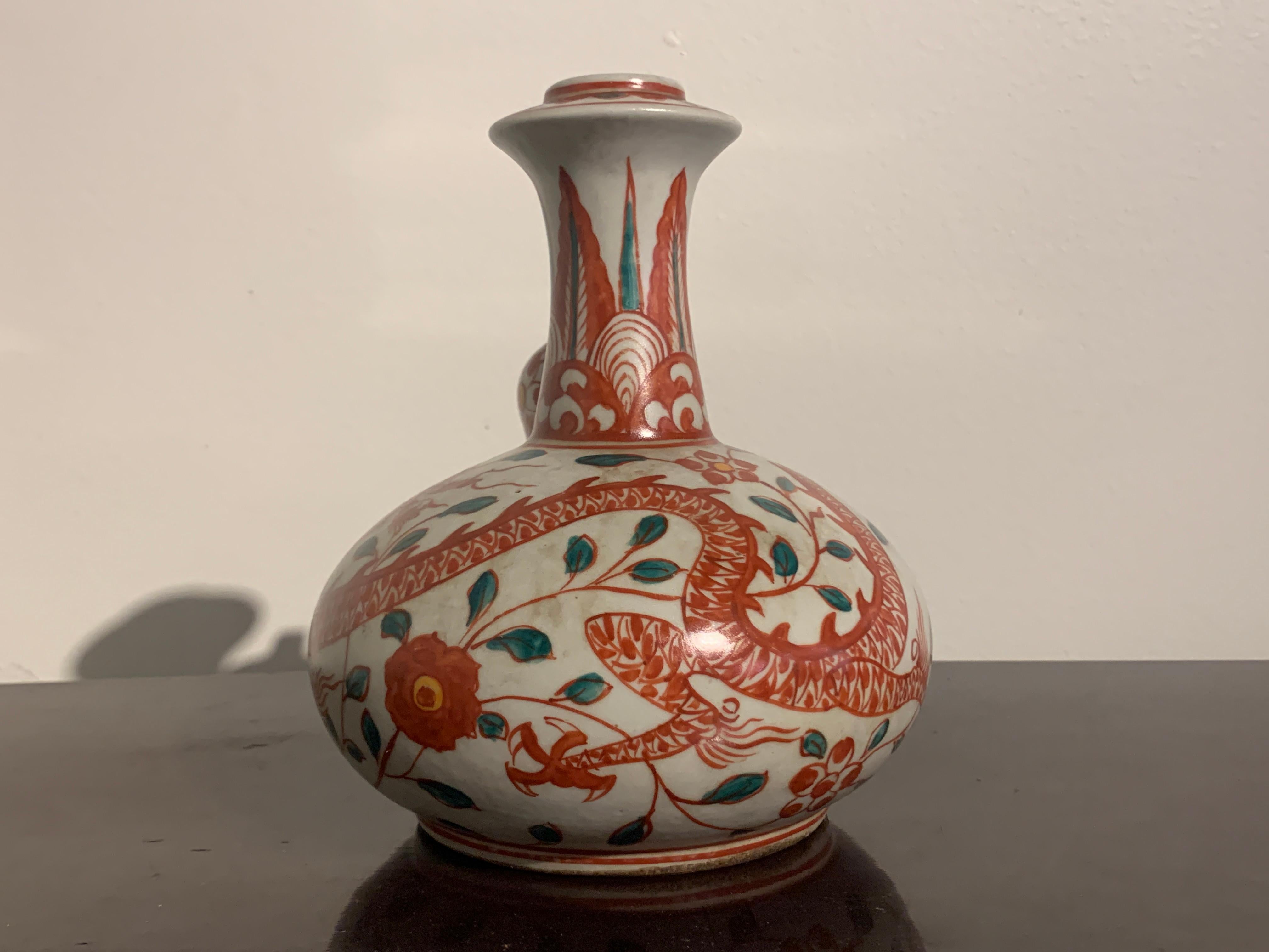 Glazed Chinese Export Kendi, Swatow Ware, Porcelain with Polychrome Enamels, circa 1900 For Sale