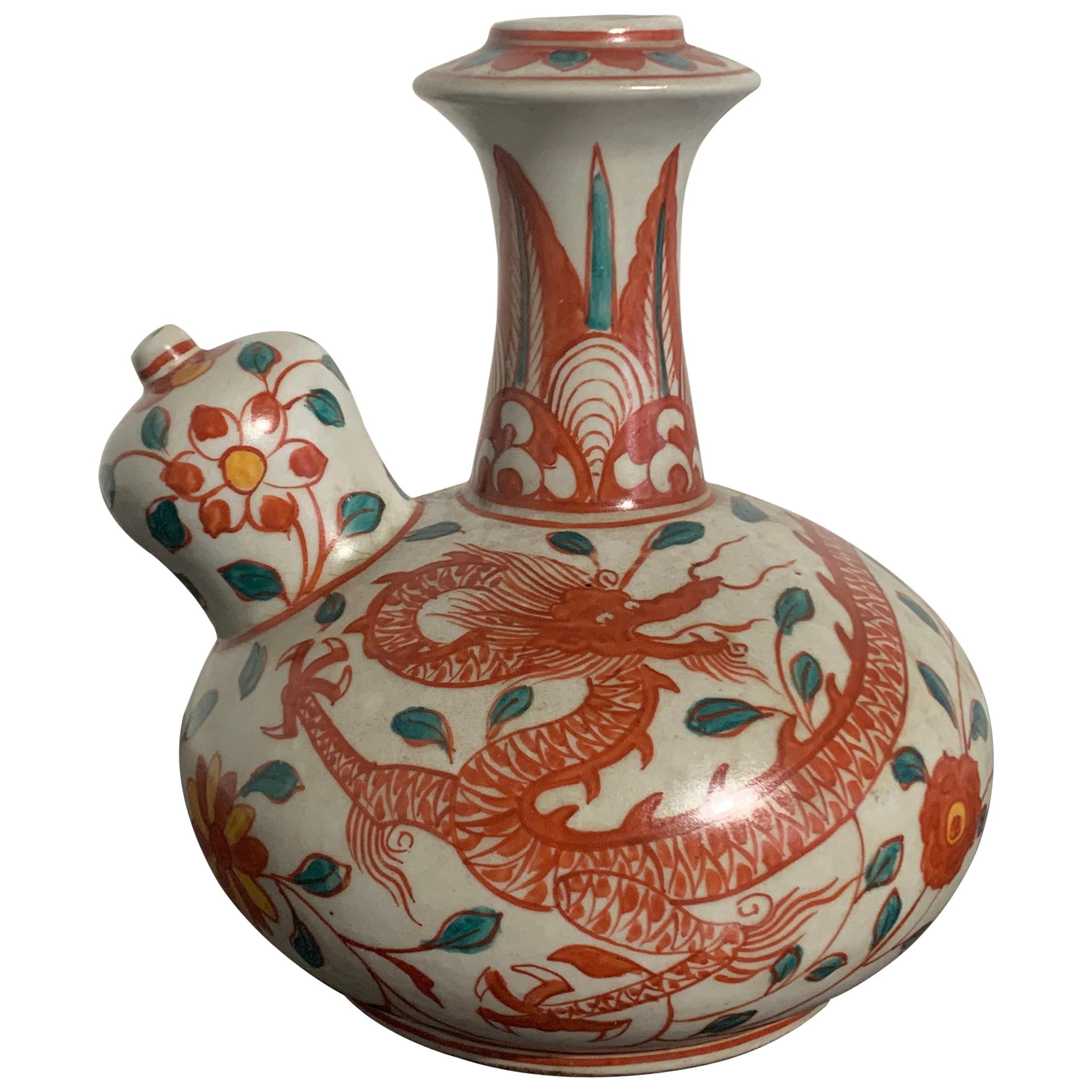 Chinese Export Kendi, Swatow Ware, Porcelain with Polychrome Enamels, circa 1900 For Sale