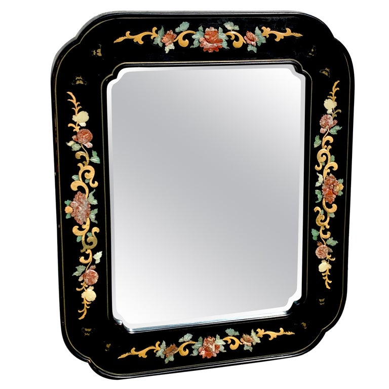 Chinese Export Lacquer and Hardstone Mirror For Sale at 1stDibs