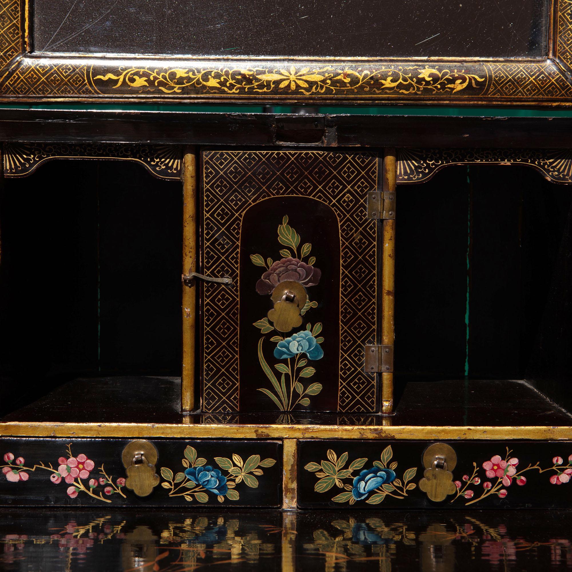 Chinese Export Lacquer Bureau on Stand and Toilet Glass Dressing Table In Good Condition For Sale In London, by appointment only