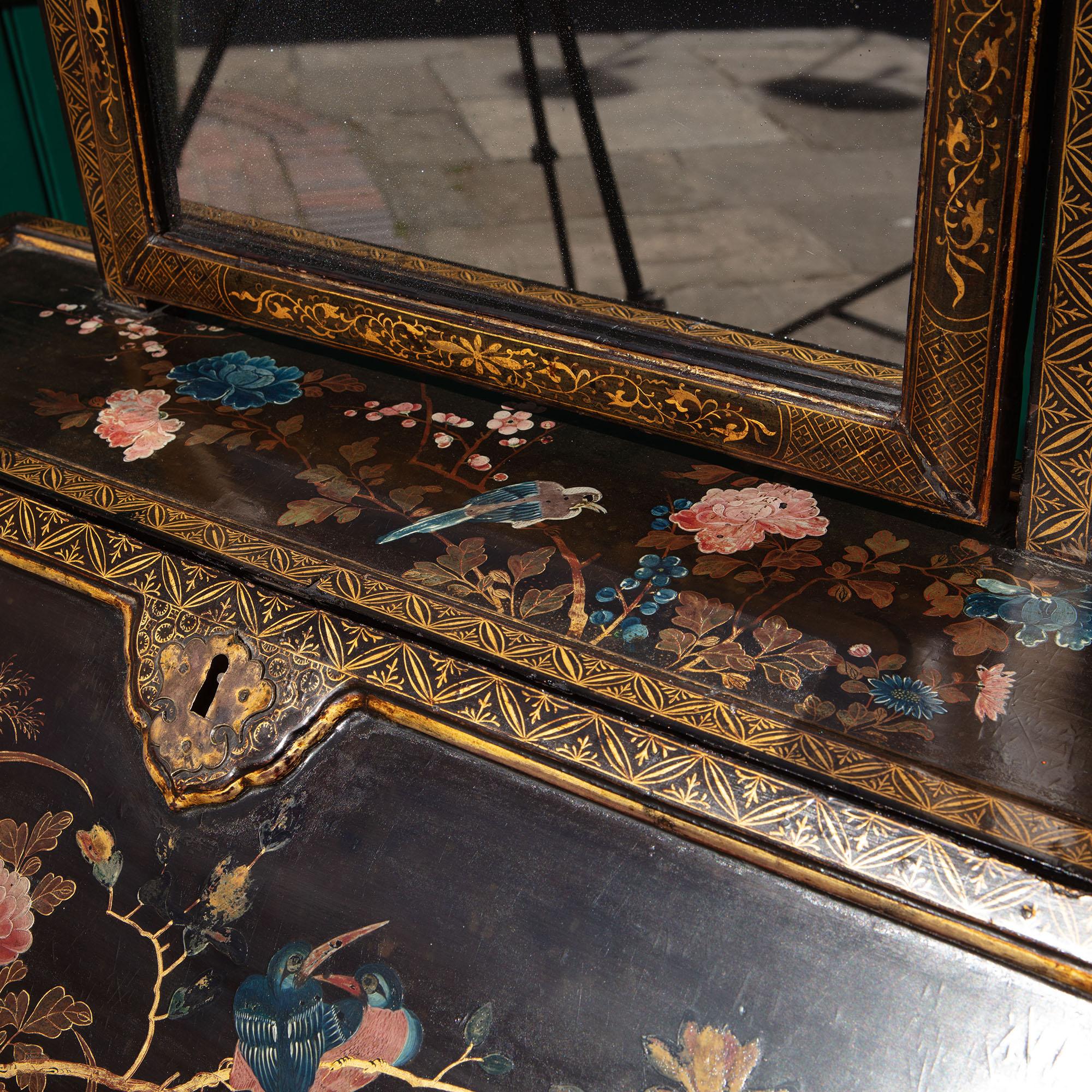 18th Century Chinese Export Lacquer Bureau on Stand and Toilet Glass Dressing Table For Sale