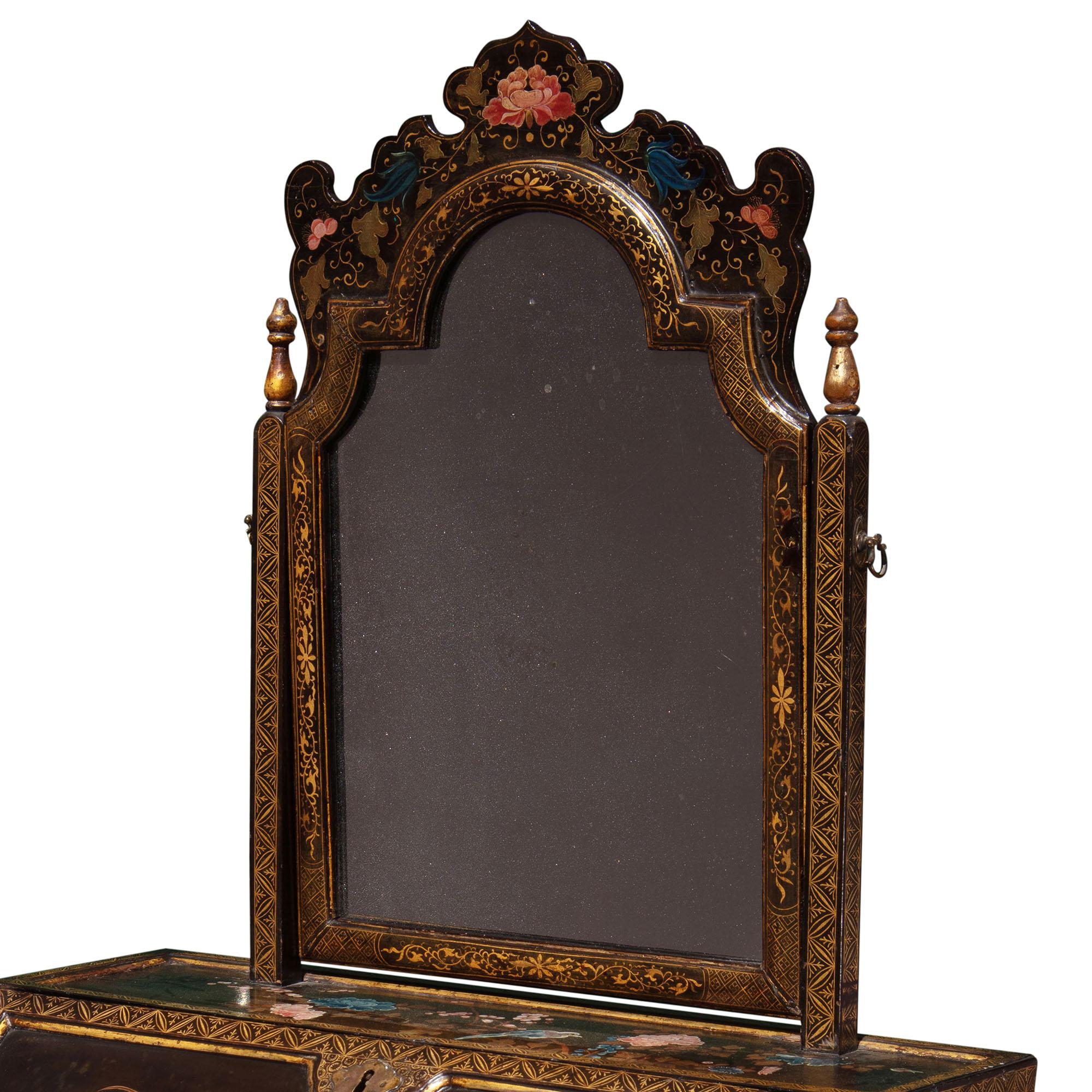 Chinese Export Lacquer Bureau on Stand and Toilet Glass Dressing Table For Sale 2