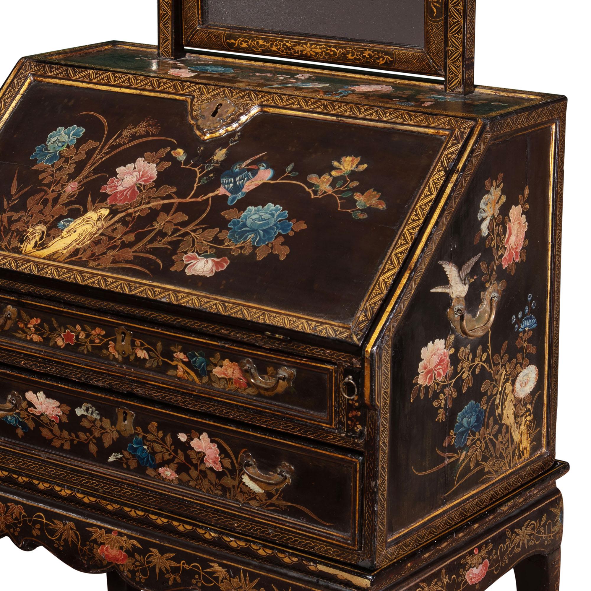 Chinese Export Lacquer Bureau on Stand and Toilet Glass Dressing Table For Sale 3