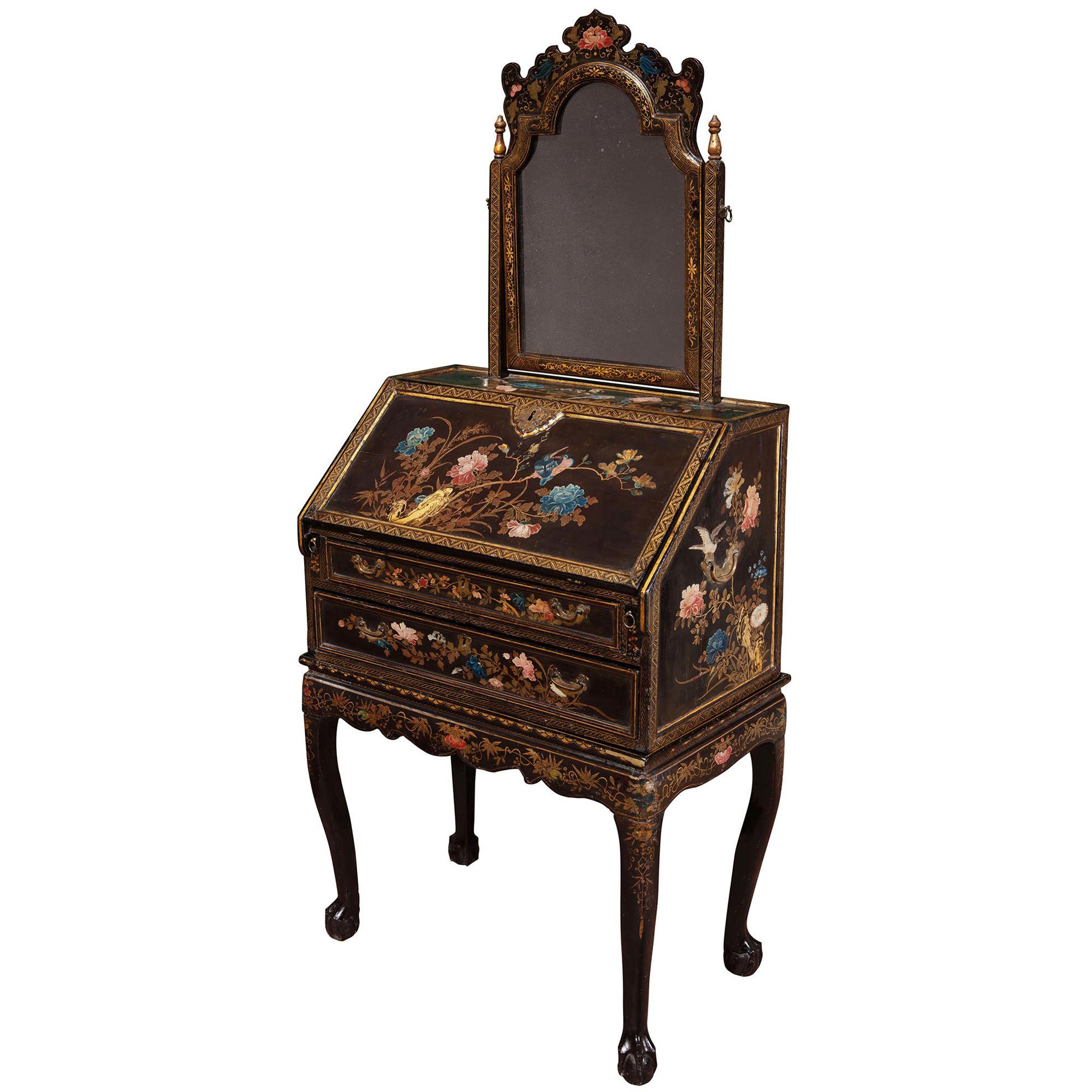 Chinese Export Lacquer Bureau on Stand and Toilet Glass Dressing Table For Sale