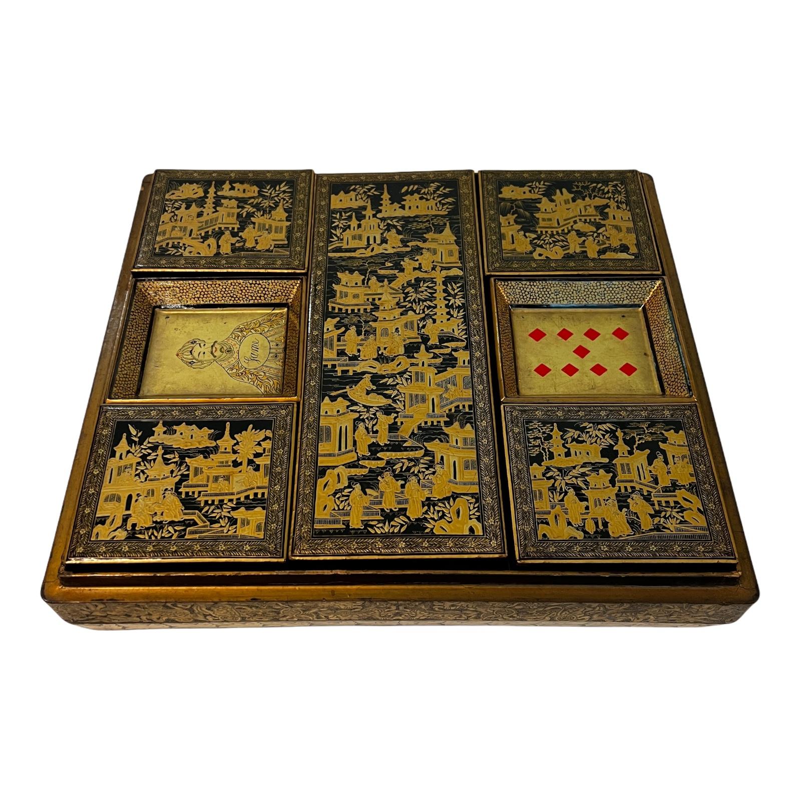 Chinese Export Lacquer Games Box with Mother of Pearl In Good Condition In New York, US