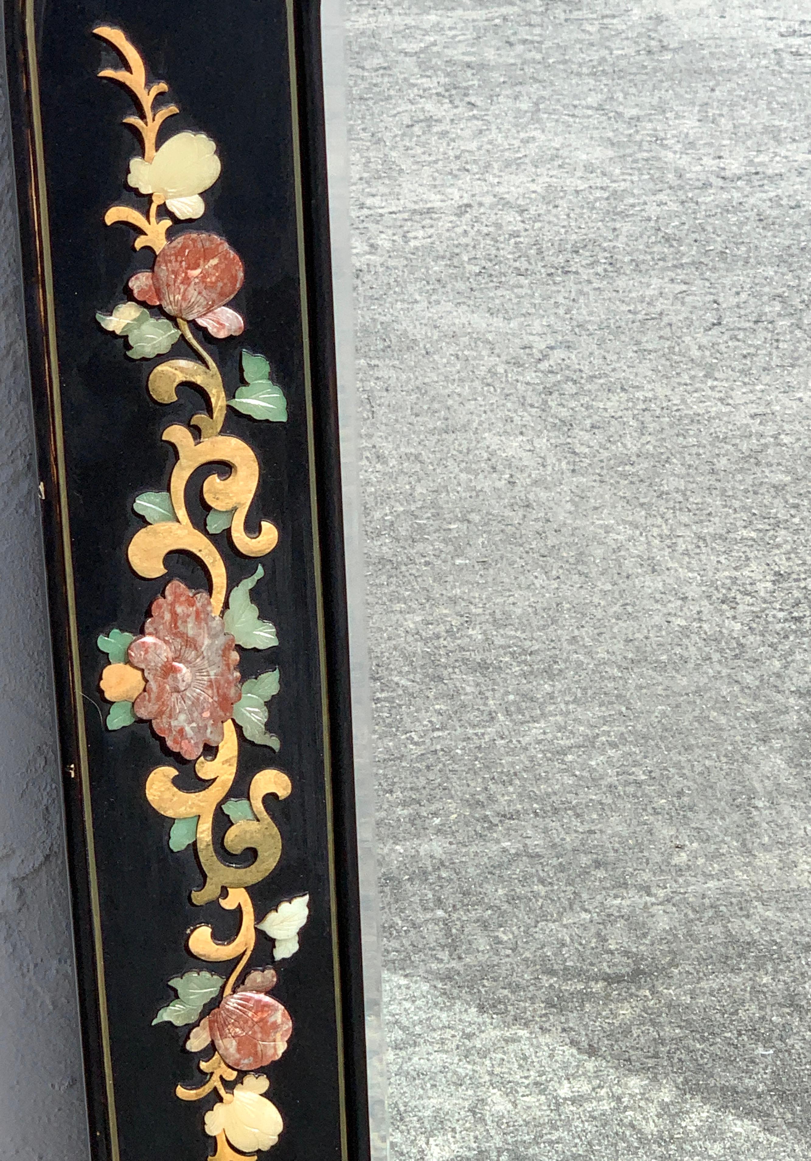 Gilt Chinese Export Lacquer and Hardstone Mirror