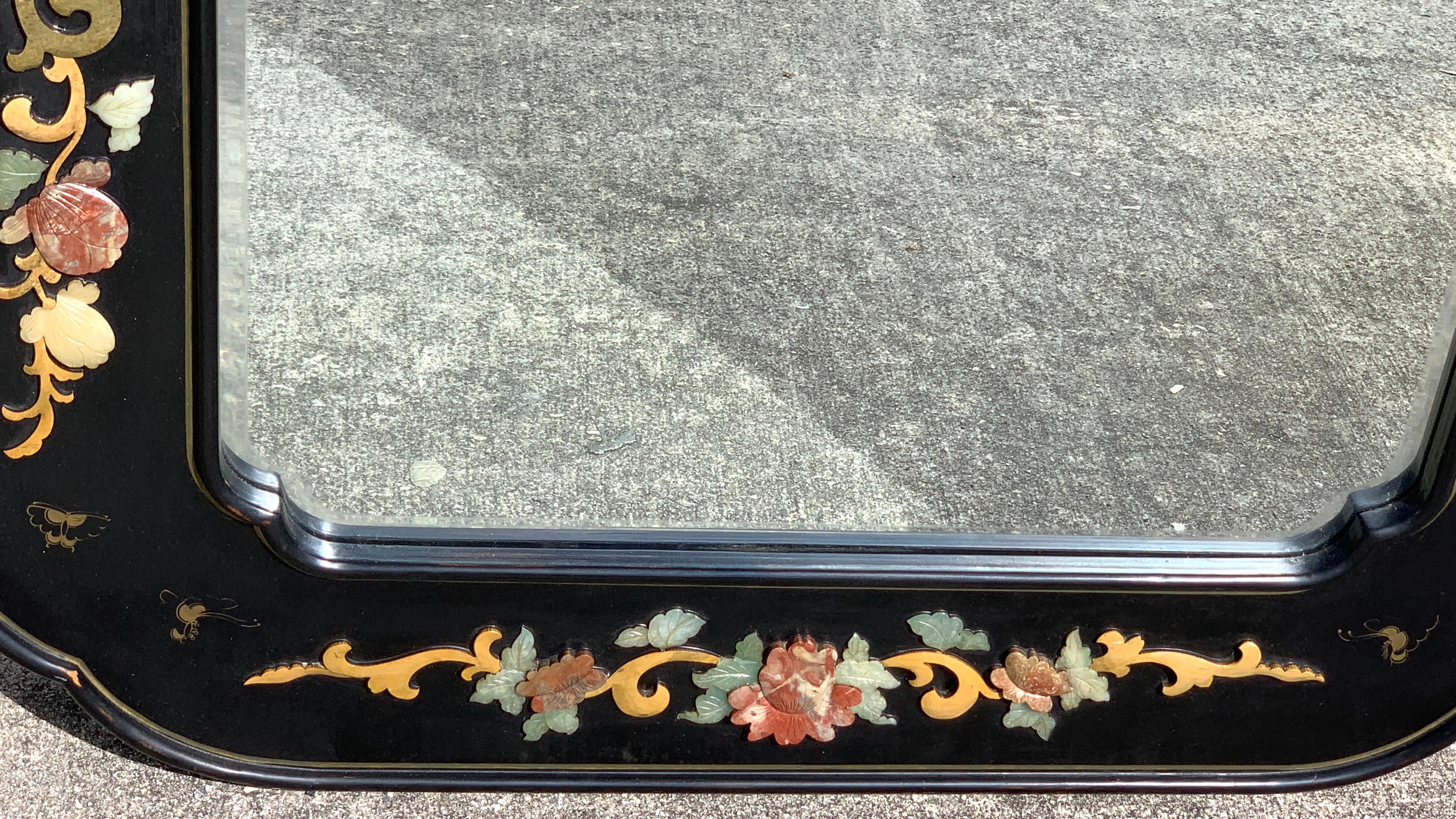 Chinese Export Lacquer and Hardstone Mirror In Good Condition In West Palm Beach, FL