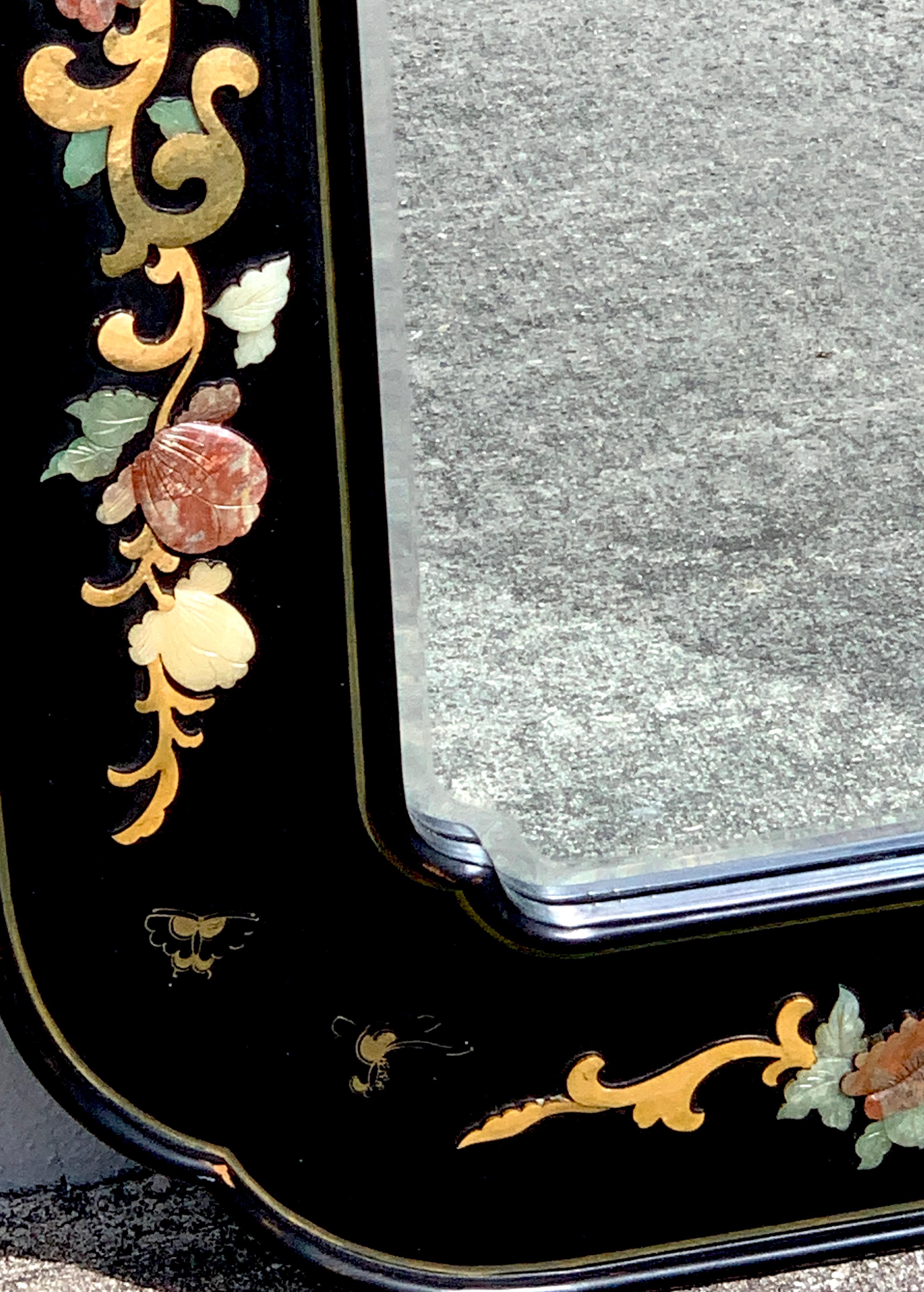 Precious Stone Chinese Export Lacquer and Hardstone Mirror