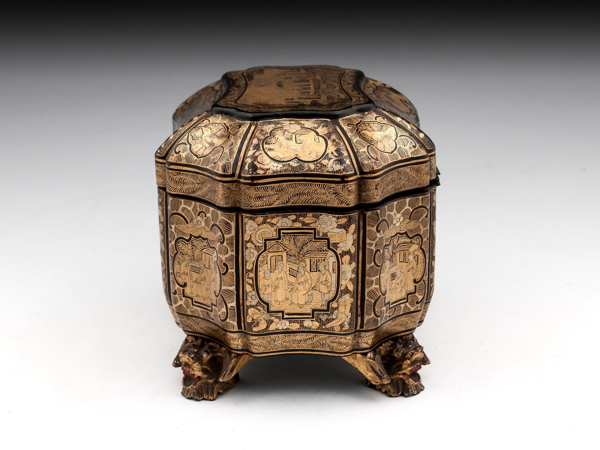 Chinese Export Lacquer Tea Caddy 6