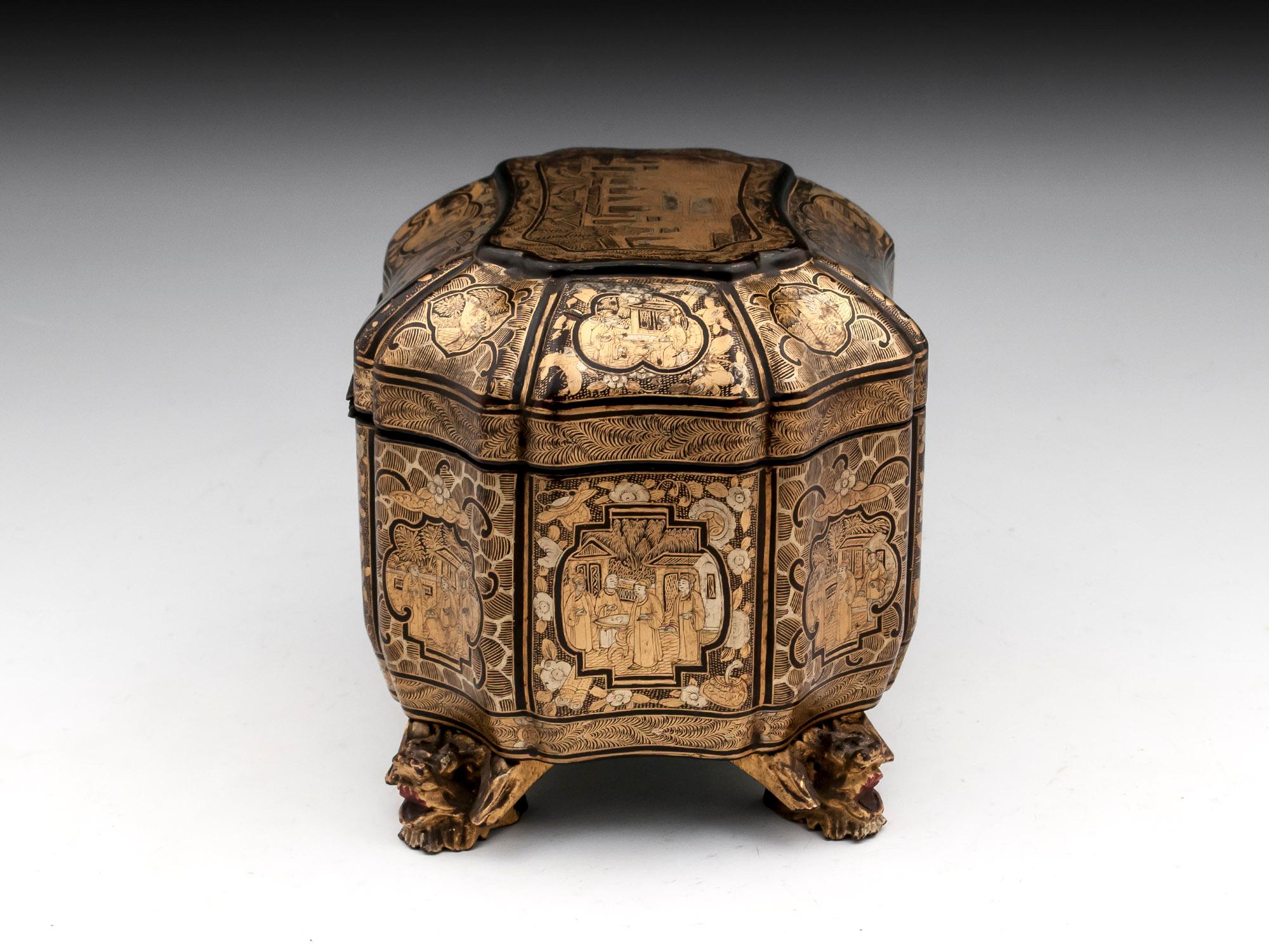 Chinese Export Lacquer Tea Caddy 7