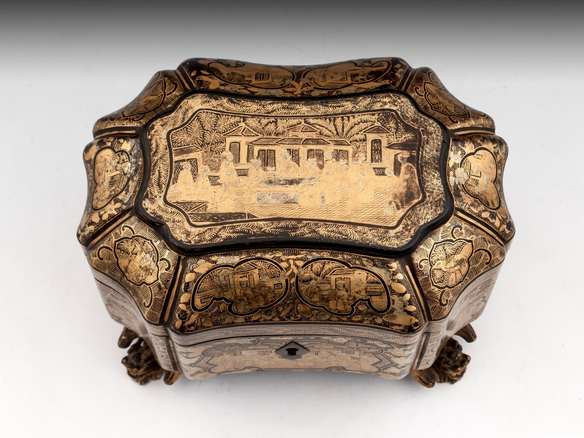 Chinese Export Lacquer Tea Caddy In Good Condition In Northampton, United Kingdom