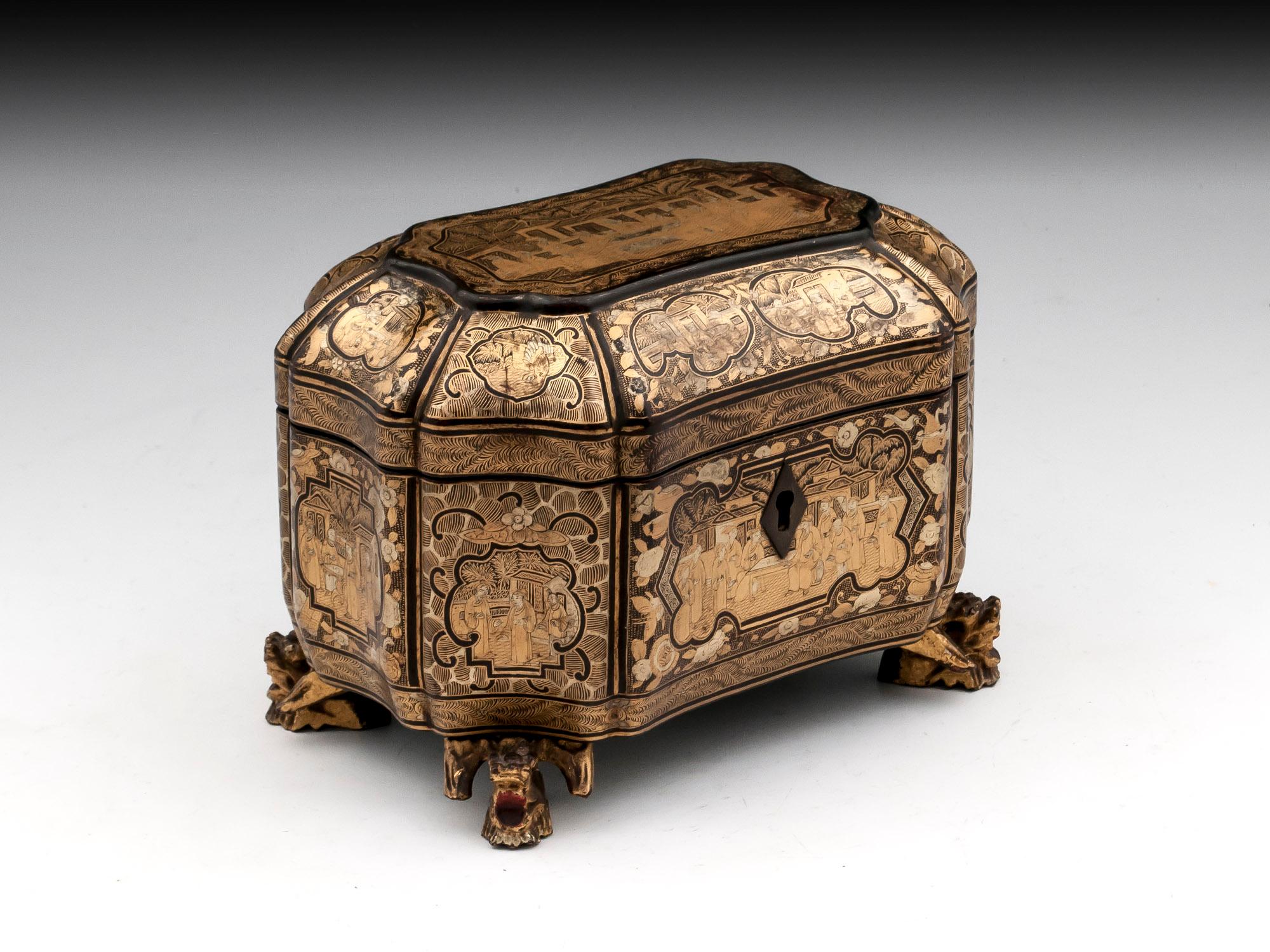 19th Century Chinese Export Lacquer Tea Caddy