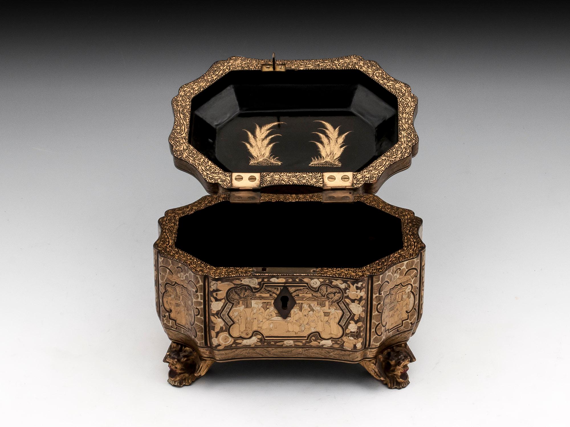 Chinese Export Lacquer Tea Caddy 3
