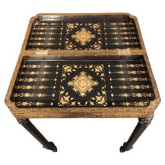 Antique Chinese Export Lacquered and Mother-of-Pearl Chess Board from 19th with a Table