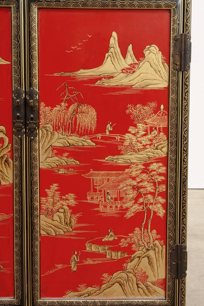 Brass Chinese Export Lacquered Cabinet or Chest