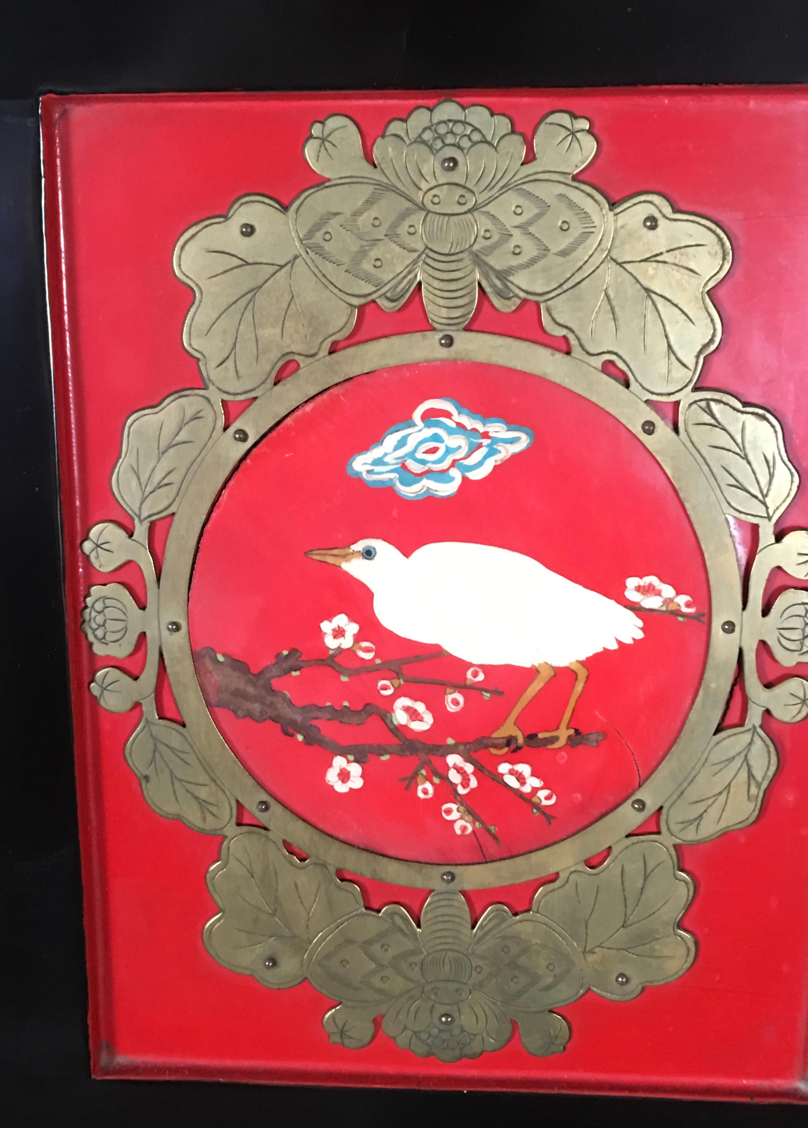 Chinese Export Lacquered Cabinet with Hand-Painted Bird Decorated Panels 13