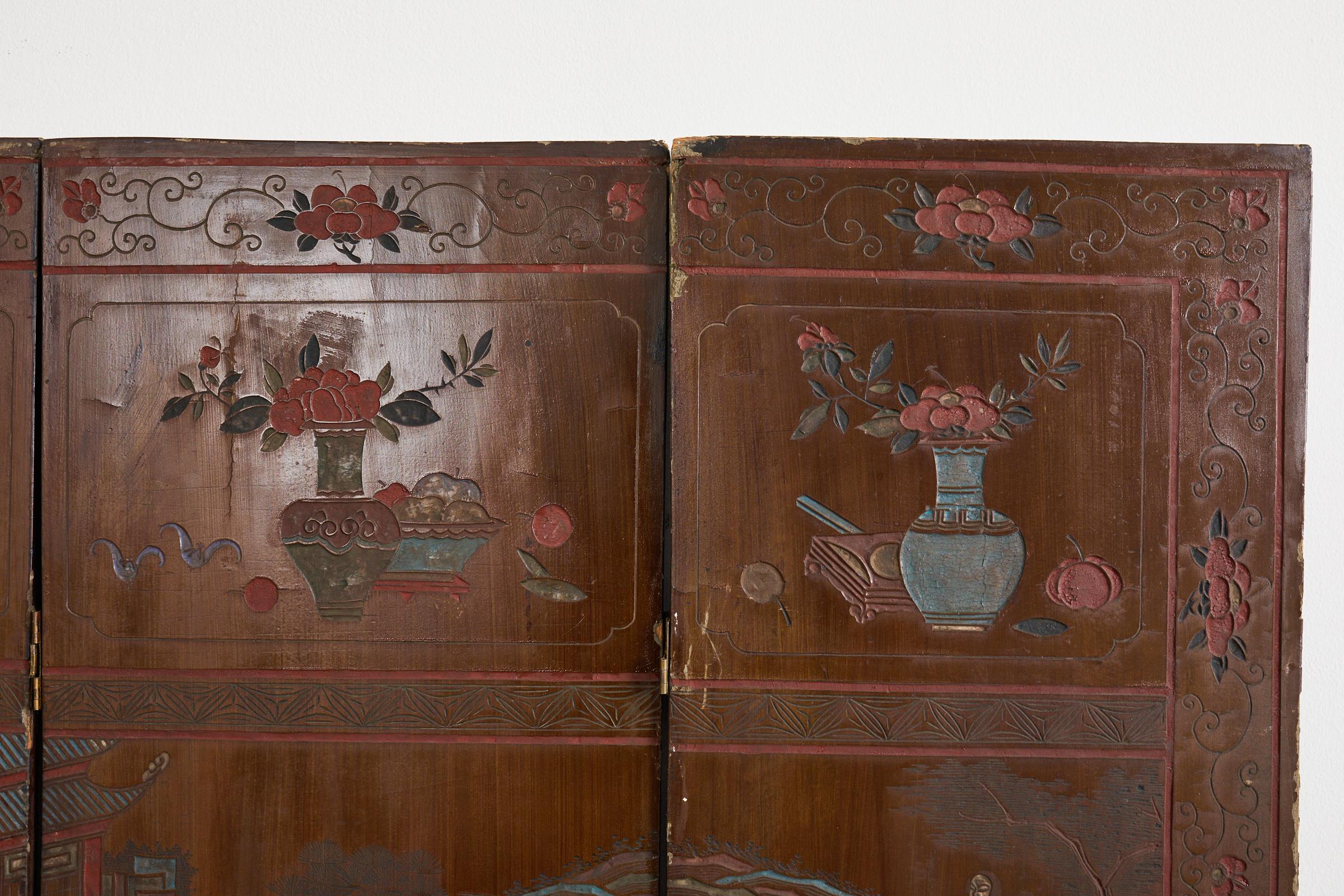 Chinese Export Lacquered Four Panel Coromandel Screen For Sale 6
