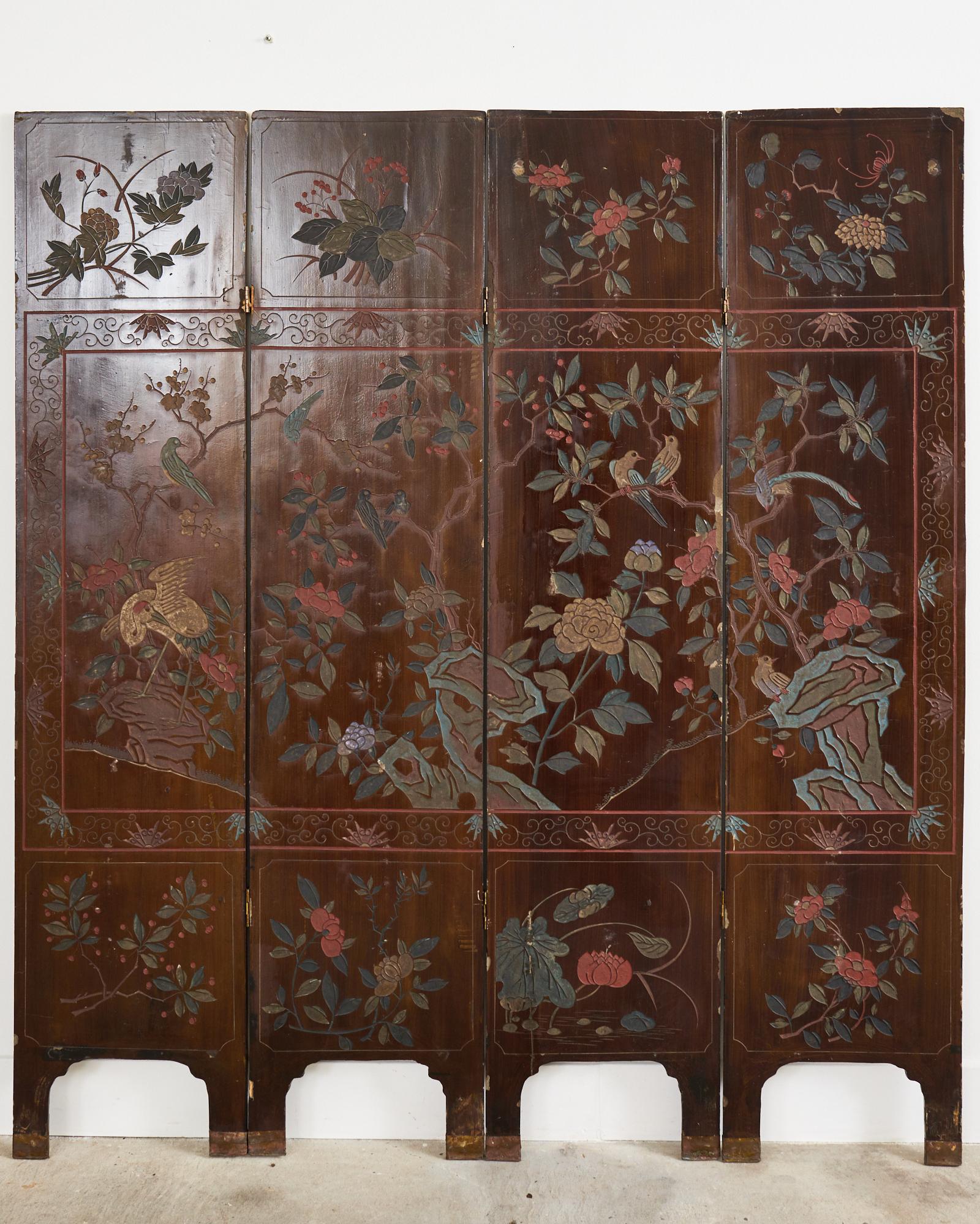 Chinese Export Lacquered Four Panel Coromandel Screen For Sale 10