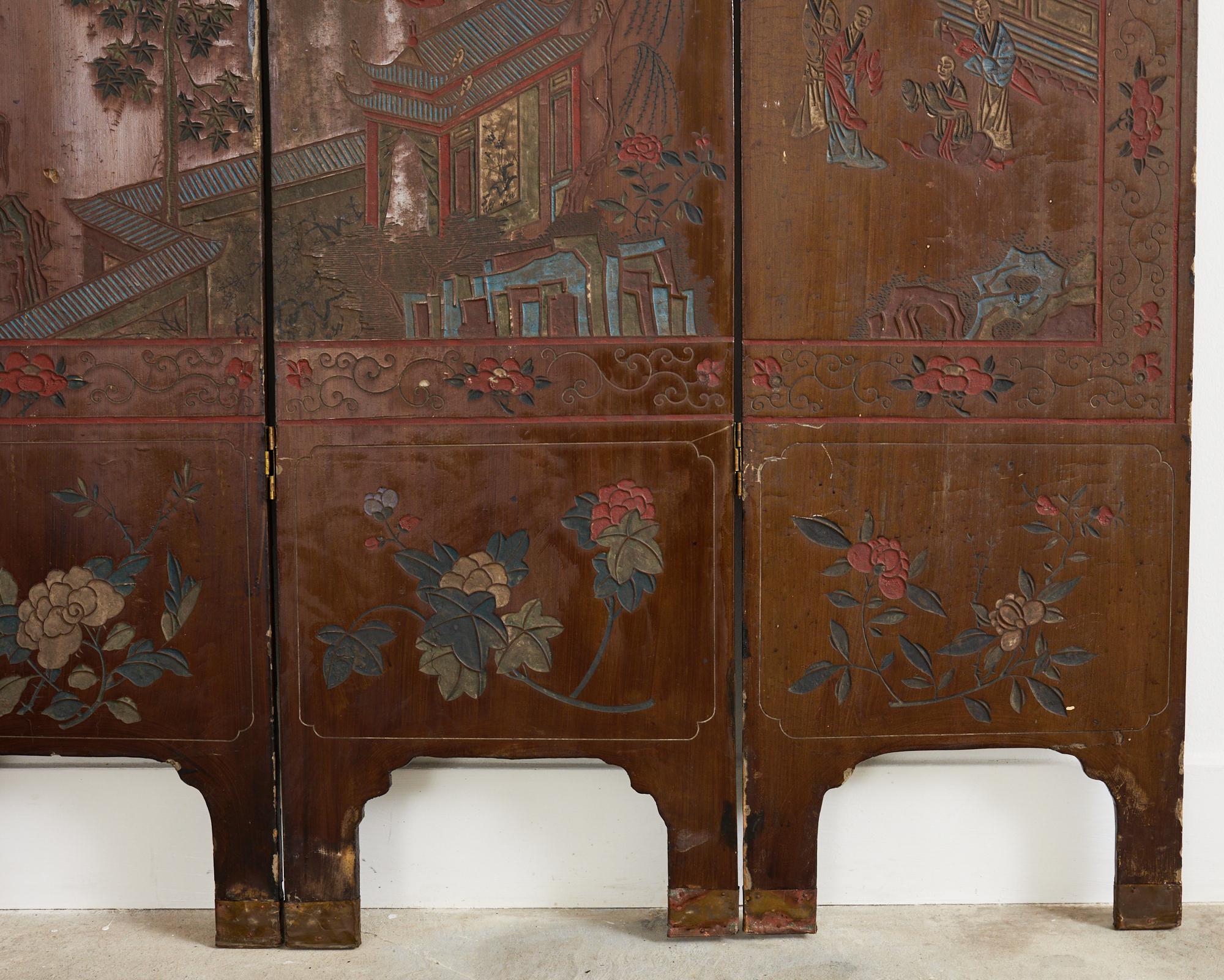 Chinese Export Lacquered Four Panel Coromandel Screen For Sale 1