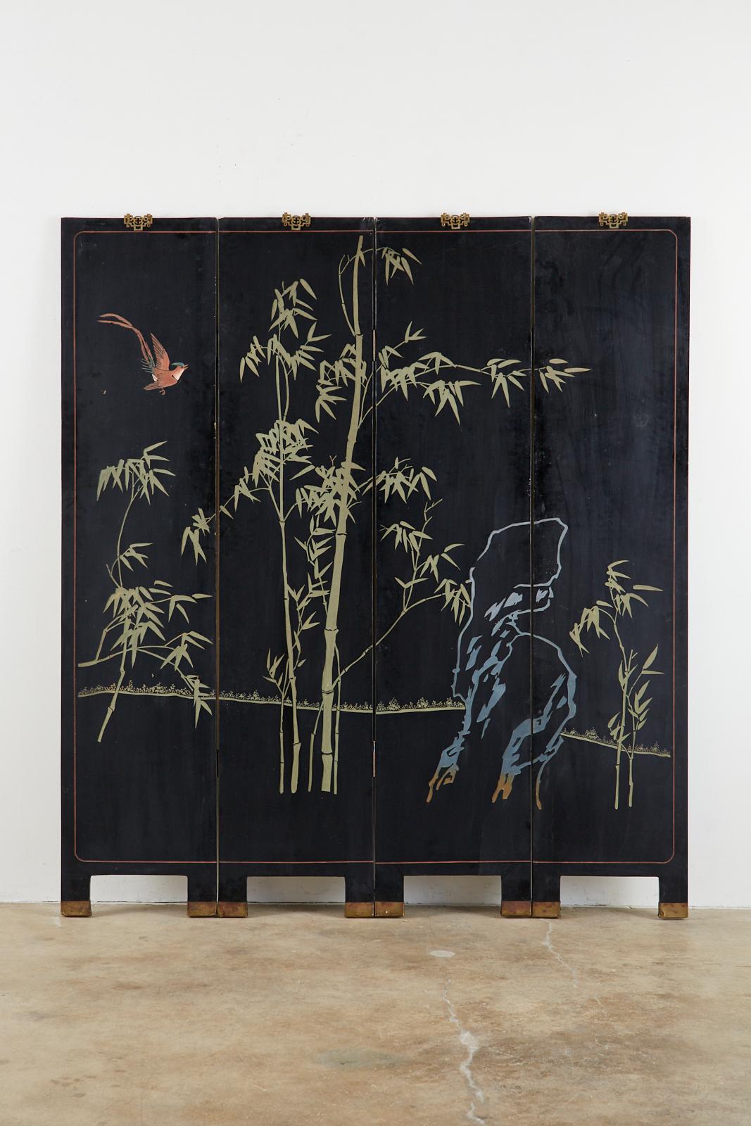 Chinese Export Lacquered Parcel Gilt Coromandel Screen of Cranes 14