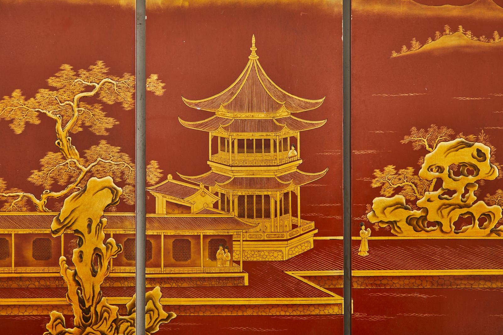 Chinese Export Lacquered Red Coromandel Six Panel Screen 5