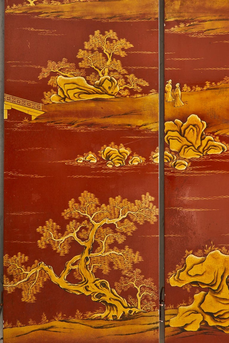 Chinese Export Lacquered Red Coromandel Six Panel Screen For Sale 6