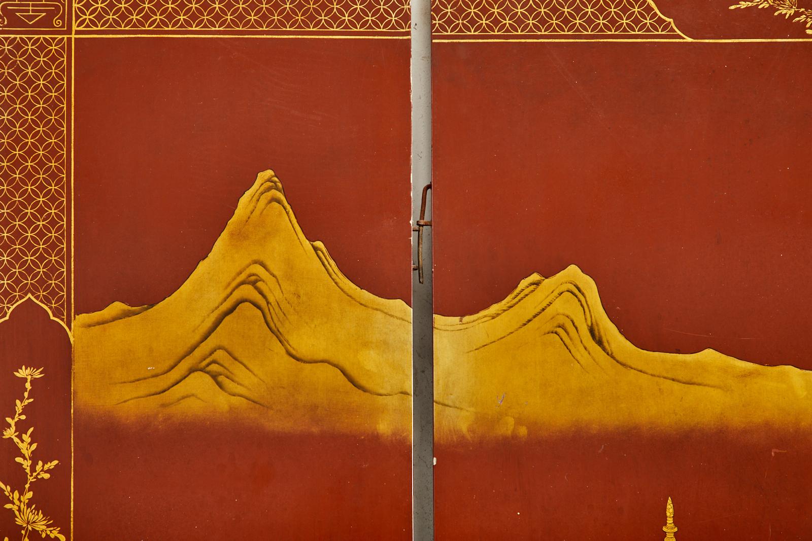 Chinese Export Lacquered Red Coromandel Six Panel Screen 7