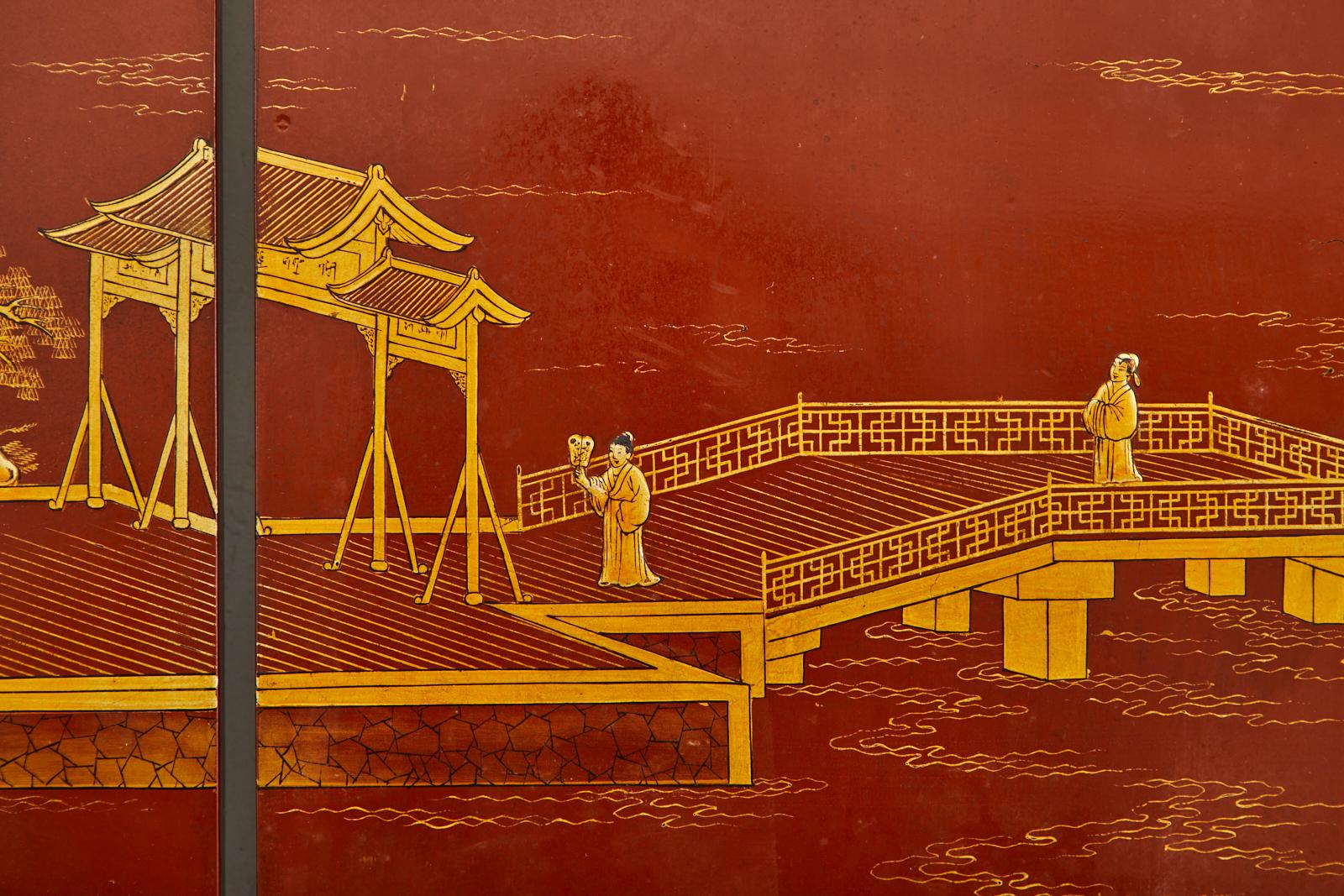Chinese Export Lacquered Red Coromandel Six Panel Screen 10