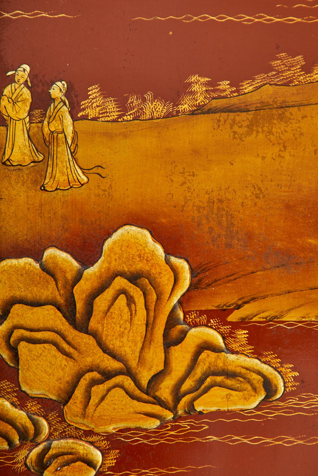 Chinese Export Lacquered Red Coromandel Six Panel Screen 13