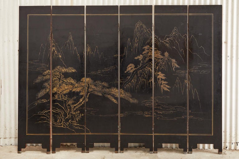 Chinese Export Lacquered Red Coromandel Six Panel Screen For Sale 14