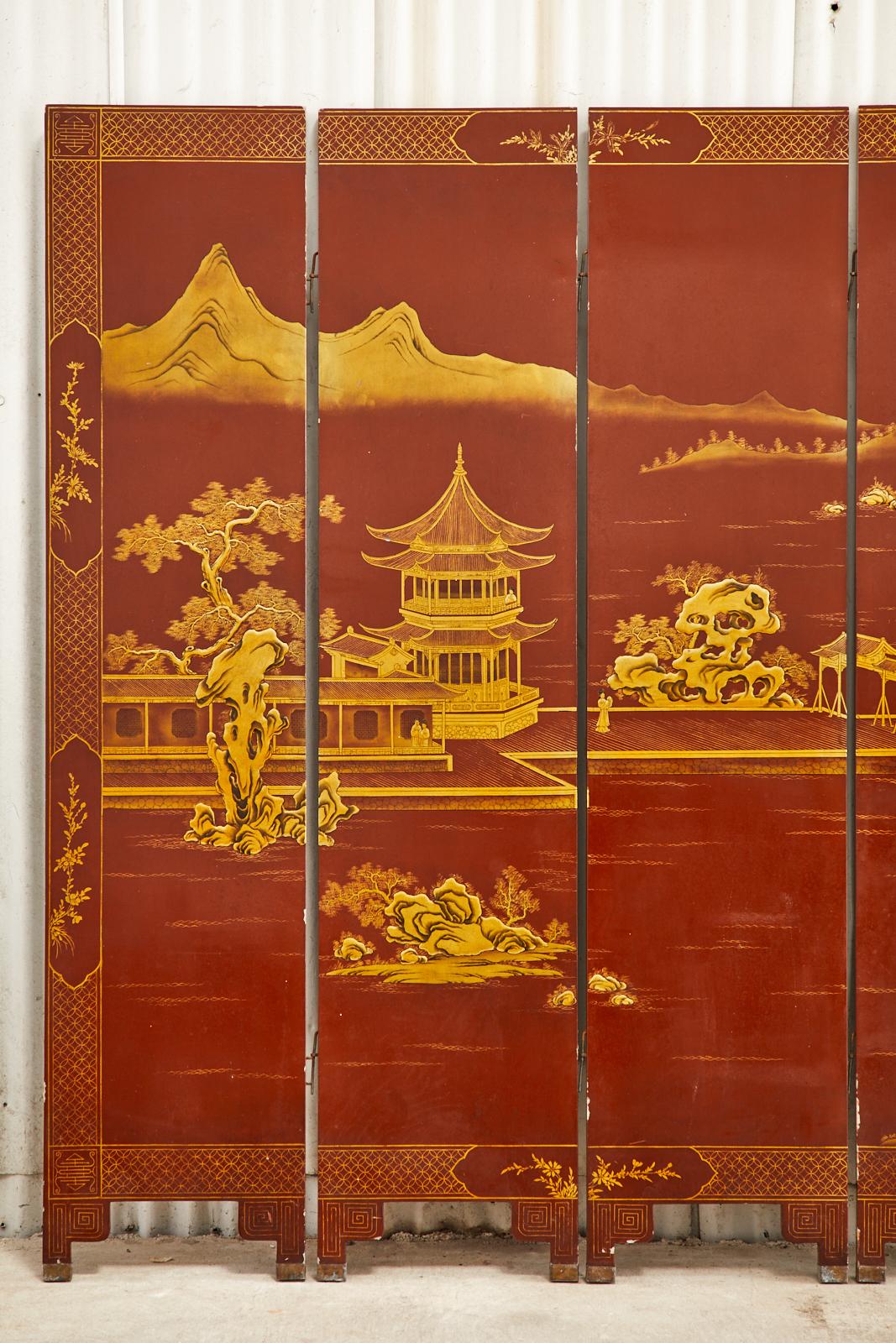 Chinese Export Lacquered Red Coromandel Six Panel Screen In Good Condition In Rio Vista, CA