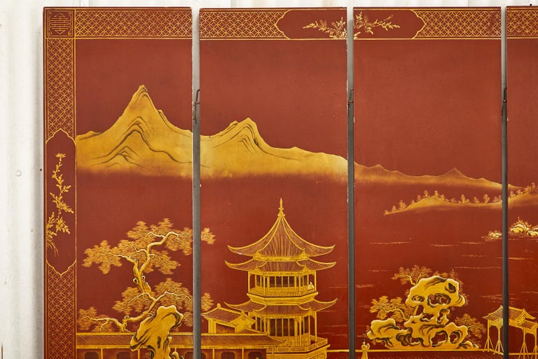 Chinese Export Lacquered Red Coromandel Six Panel Screen For Sale 1