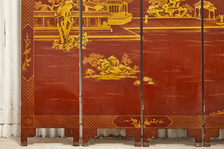 Chinese Export Lacquered Red Coromandel Six Panel Screen For Sale 2