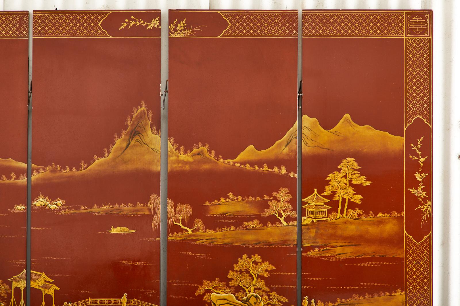 Chinese Export Lacquered Red Coromandel Six Panel Screen 3