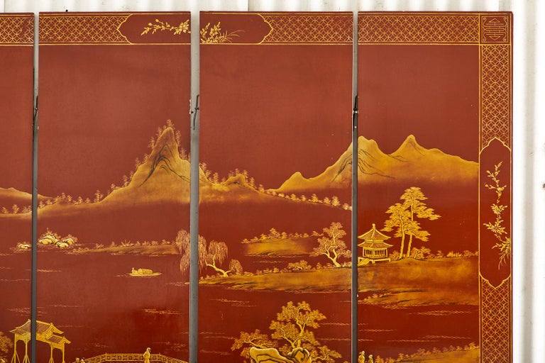 Chinese Export Lacquered Red Coromandel Six Panel Screen For Sale 3