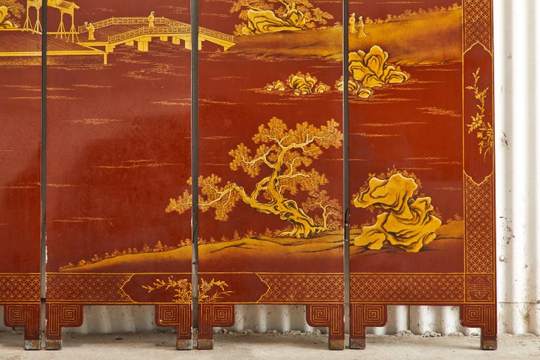 Chinese Export Lacquered Red Coromandel Six Panel Screen For Sale 4