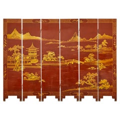 Chinese Export Lacquered Red Coromandel Six Panel Screen