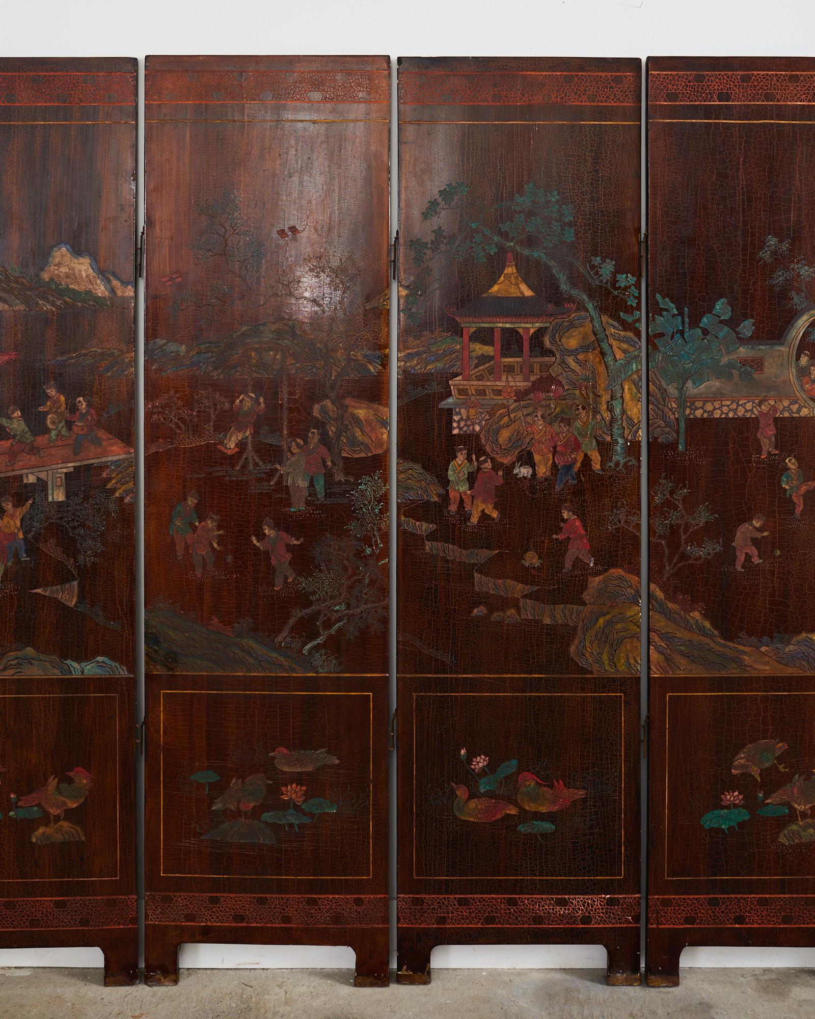 20th Century Chinese Export Lacquered Six Panel Coromandel Landscape Screen For Sale