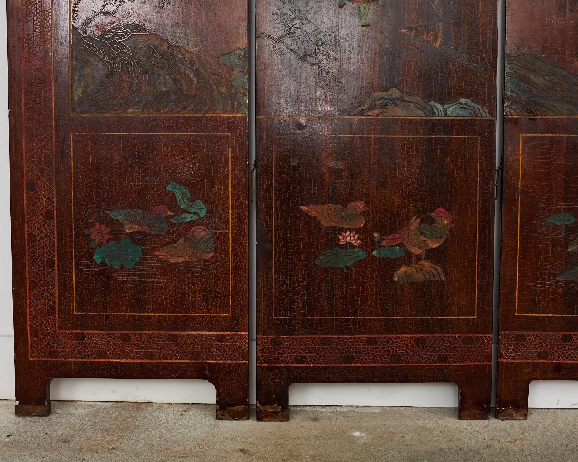 Chinese Export Lacquered Six Panel Coromandel Landscape Screen For Sale 1