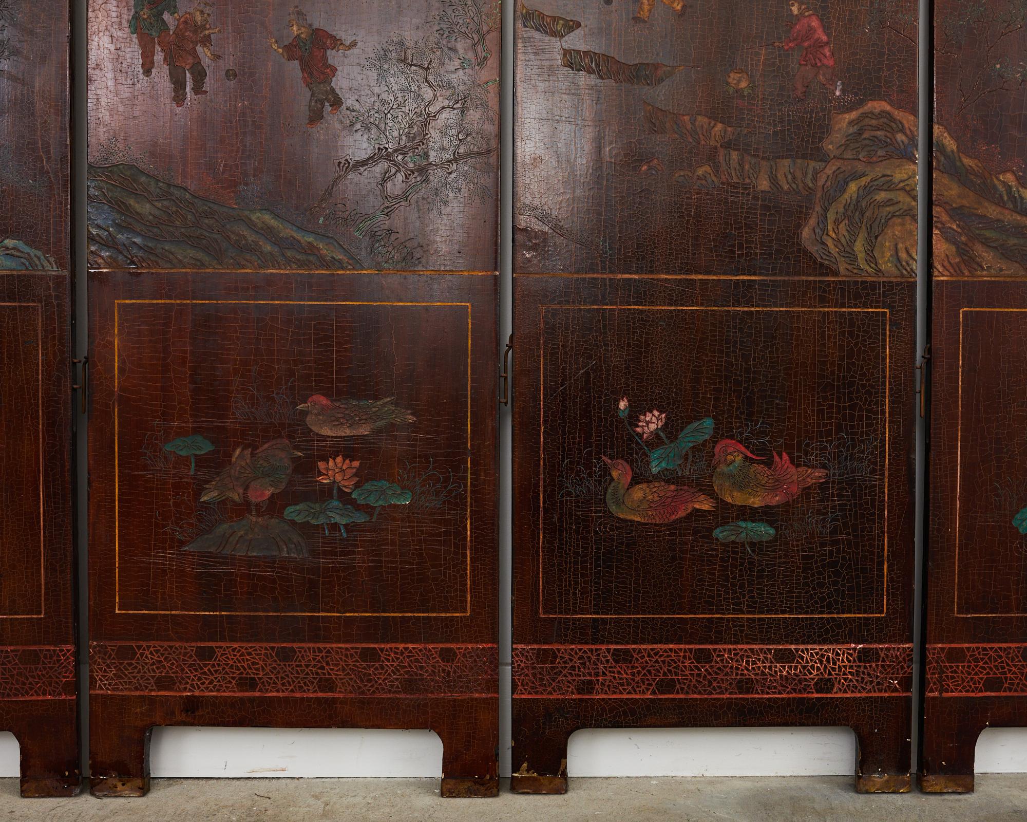 Chinese Export Lacquered Six Panel Coromandel Landscape Screen For Sale 2