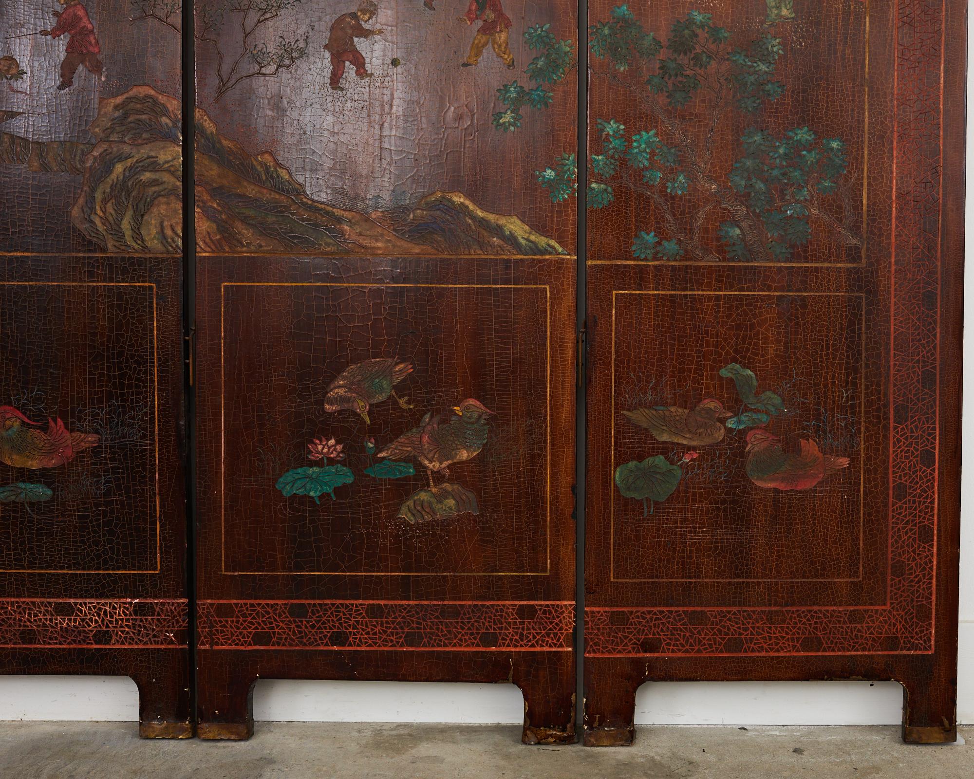 Chinese Export Lacquered Six Panel Coromandel Landscape Screen For Sale 3