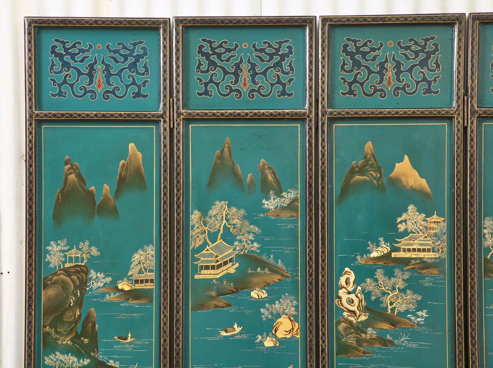 Wood Chinese Export Lacquered Six Panel Coromandel Screen