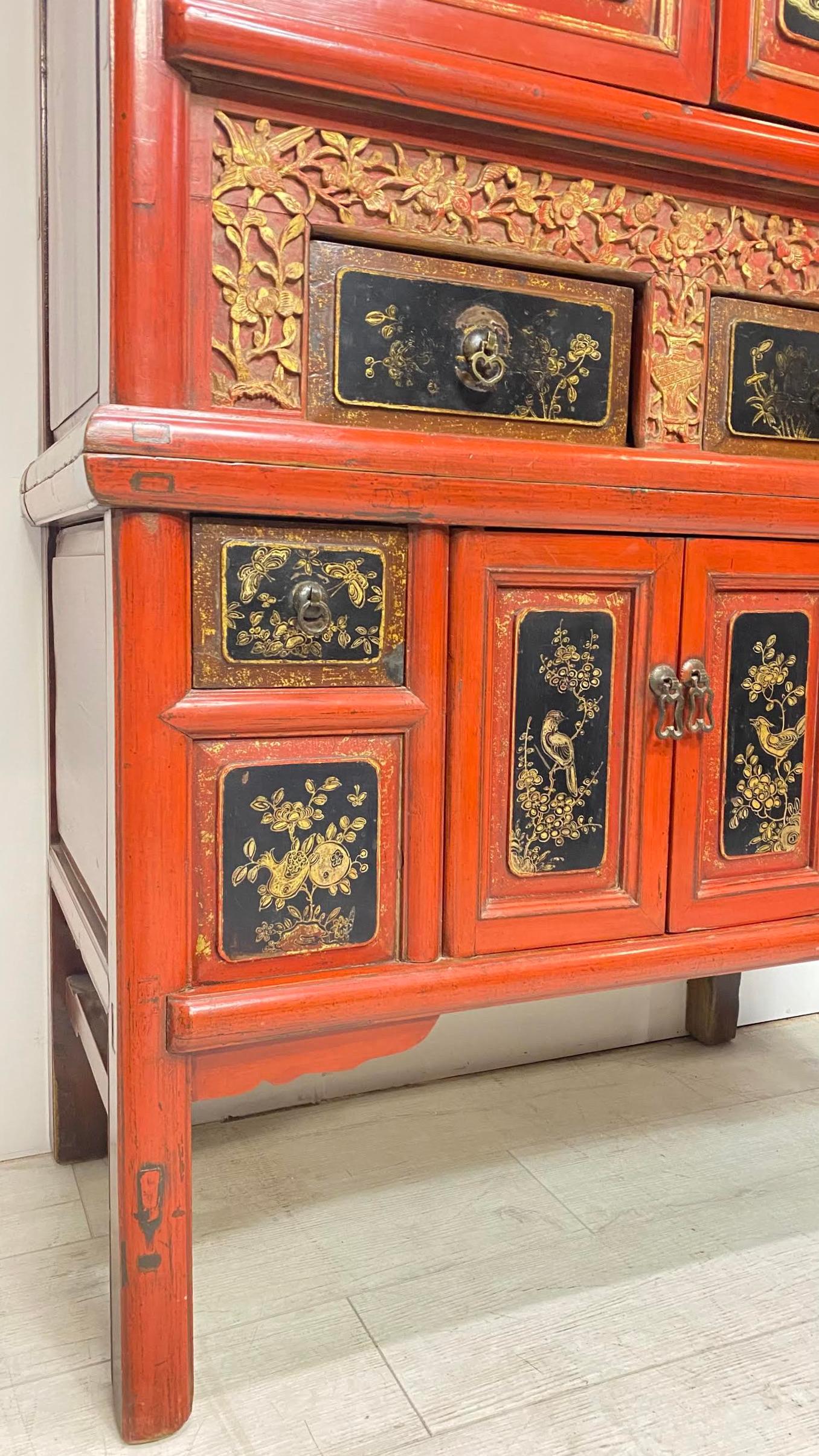 Chinese Export Lacquered Two-Piece Cabinet For Sale 3