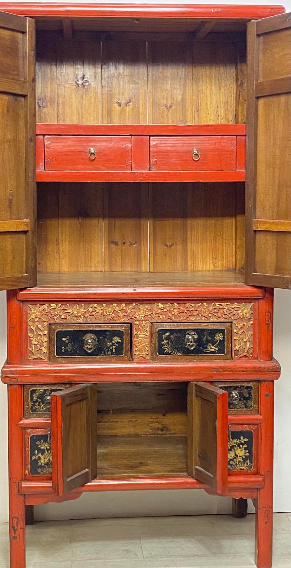 Chinese Export Lacquered Two-Piece Cabinet For Sale 5