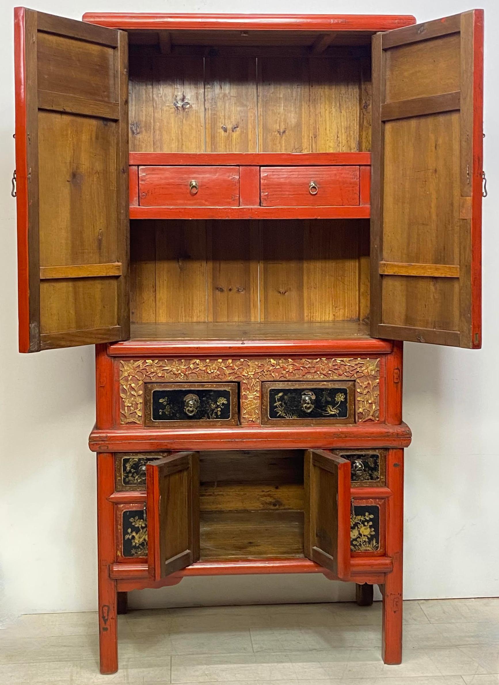 Chinese Export Lacquered Two-Piece Cabinet For Sale 6