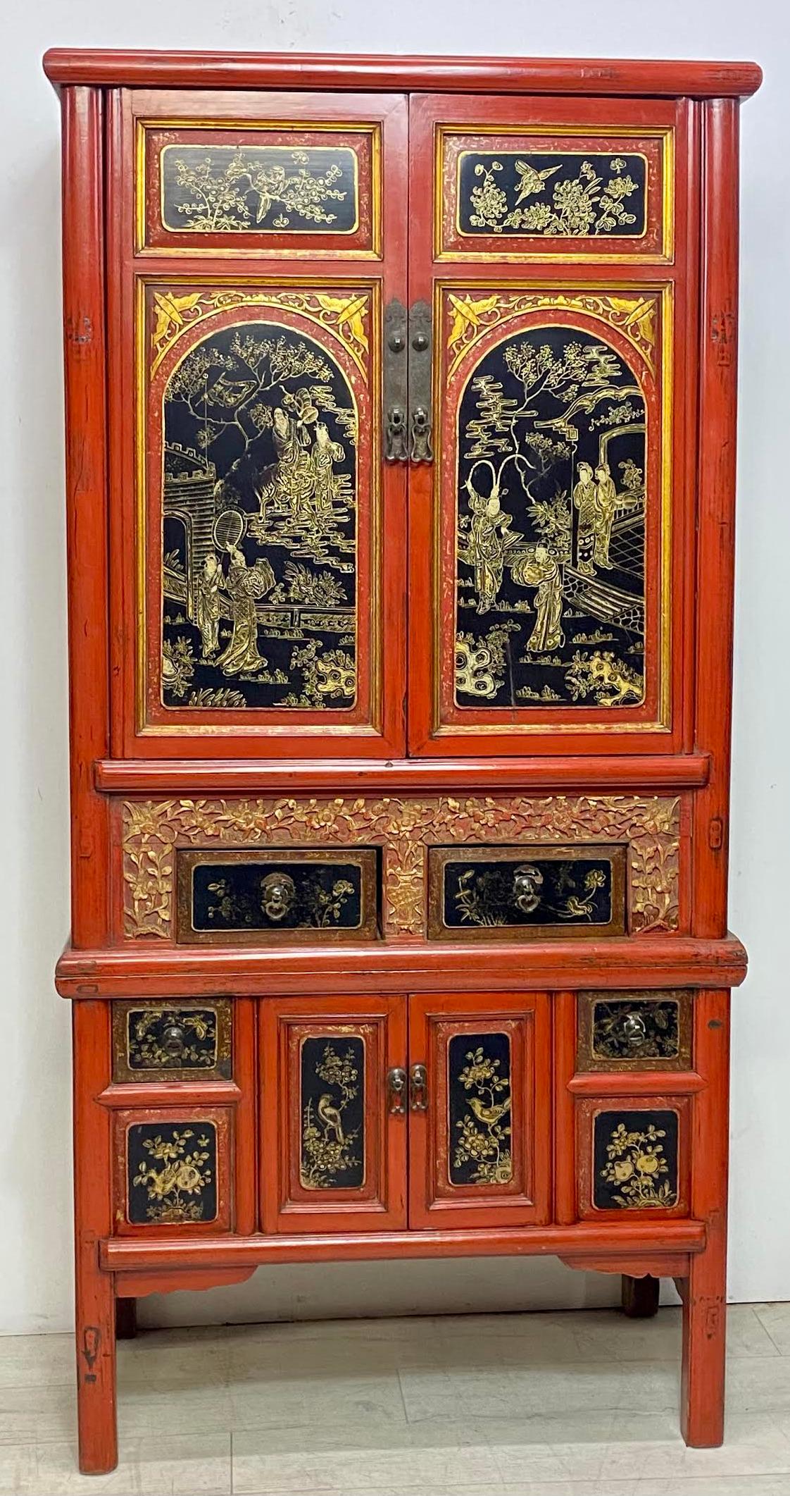 Chinese Export Lacquered Two-Piece Cabinet For Sale 7