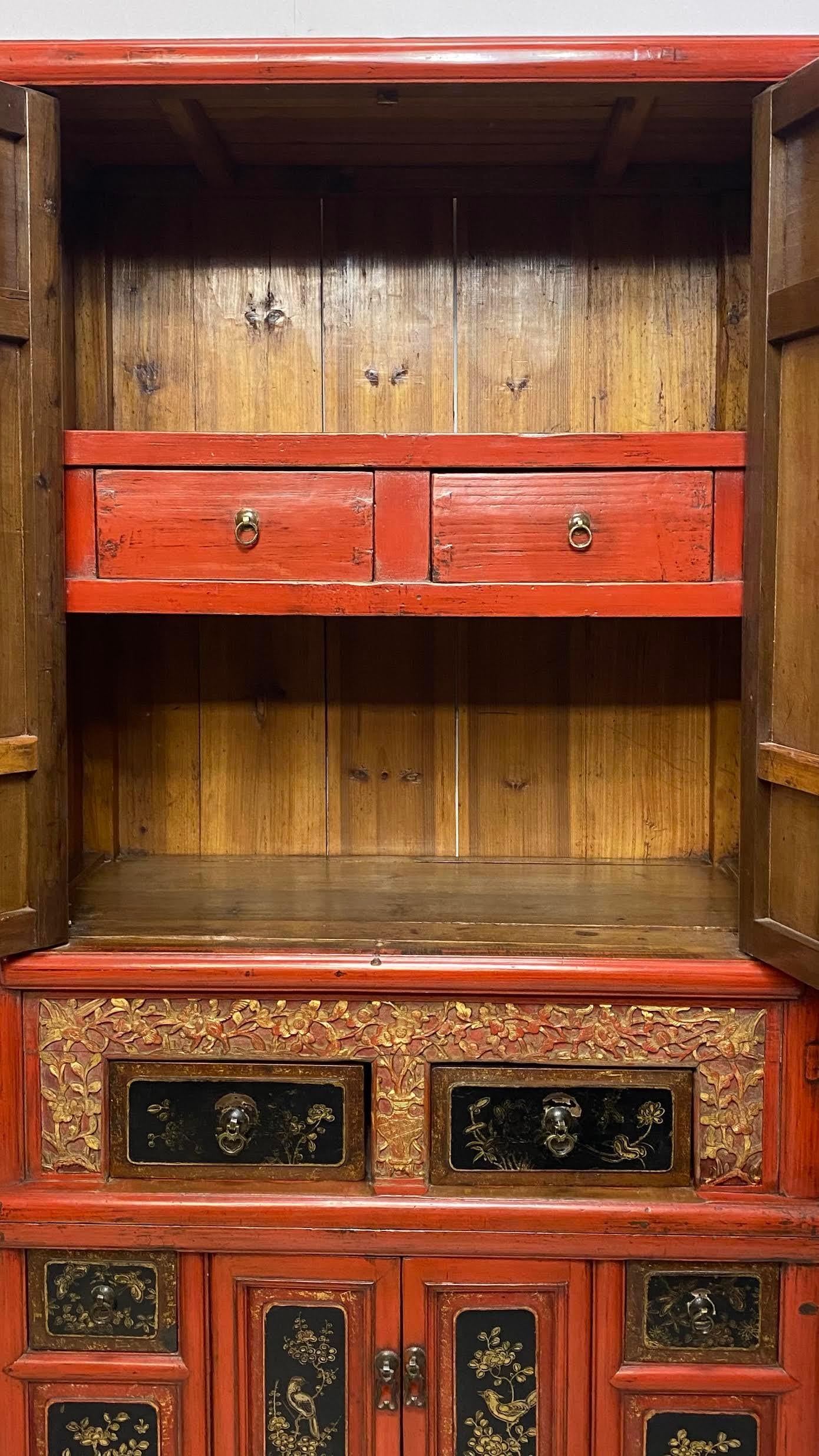 Chinese Export Lacquered Two-Piece Cabinet In Good Condition For Sale In San Francisco, CA