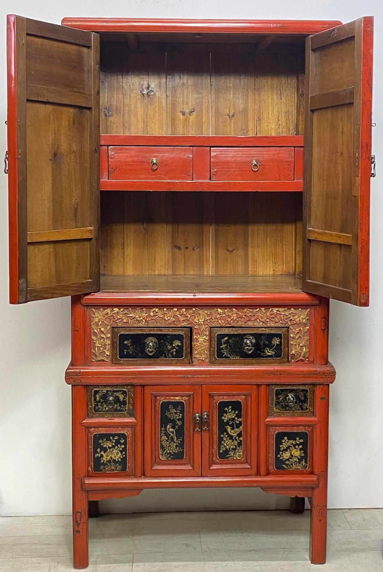 Chinese Export Lacquered Two-Piece Cabinet For Sale 2